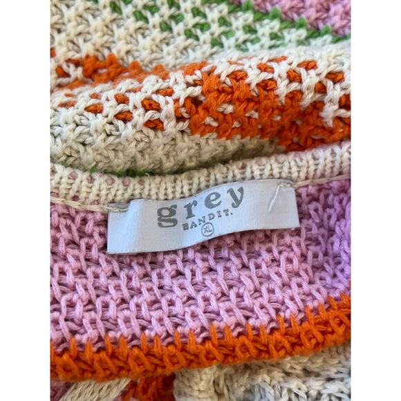 Grey Bandit Crochet Knit Striped Cropped Blouse Womens XL Beach Coastal Fairy - Picture 3 of 16